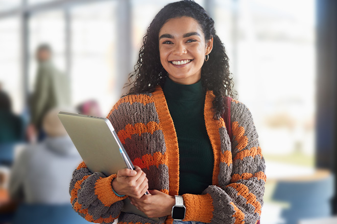 Student with books.